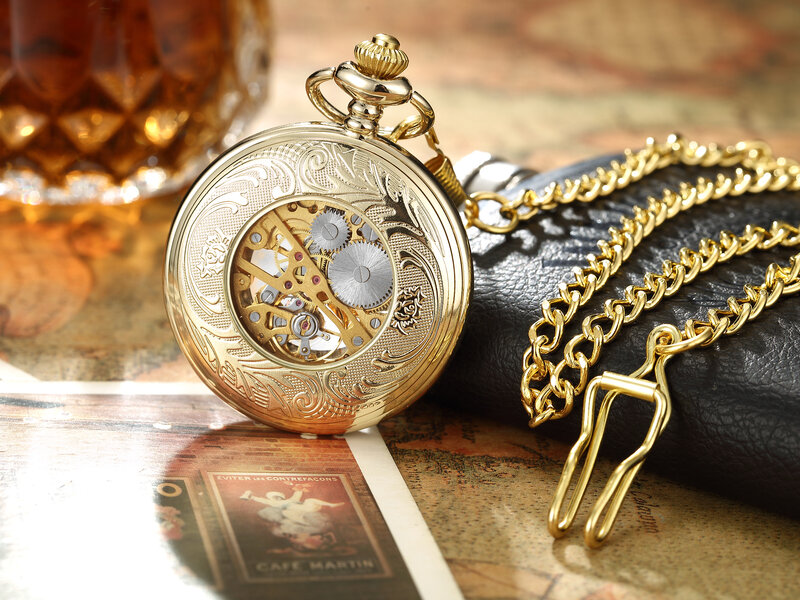 W stylu Vintage z brązu pusta kieszeń na Steampunk zegarek Skeleton mechaniczny naszyjnik kieszonkowy i Fob zegarki z łańcuchem męski damski zegar 2024
