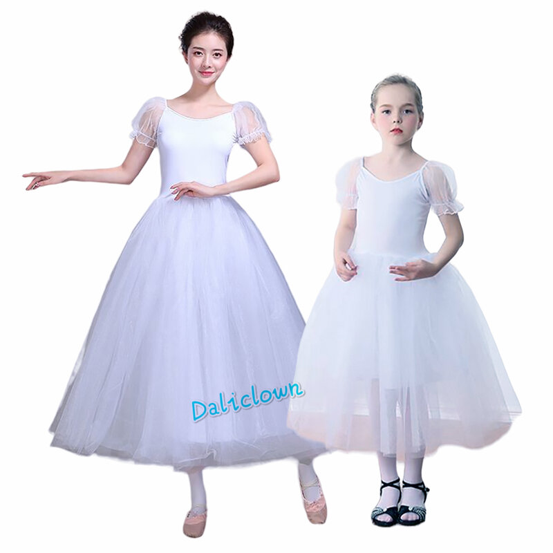 Falda de tutú de Ballet de manga abullonada para mujer, disfraz de Ballet de Lago de cisne blanco, vestido de baile de bailarina para fiesta de Halloween para niños