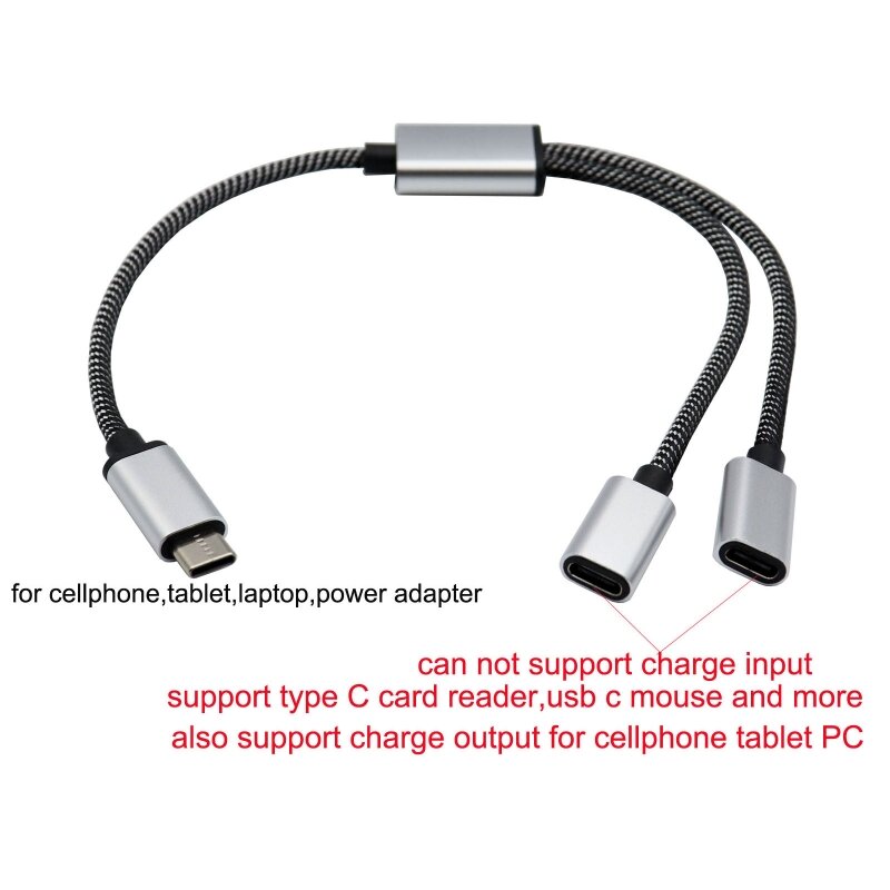 Pemisah USB C jantan USB C ganda betina untuk pengisian daya dan transmisi Data