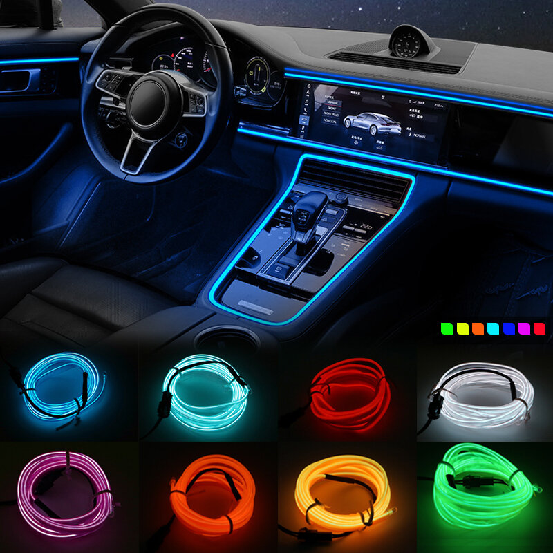 Car Interior Led Decorative Lamp EL Wiring Neon Strip For Auto DIY Flexible Ambient Light USB Party Atmosphere Diode 1/2/3/5M