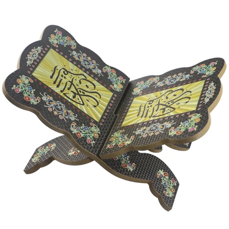 Foldable Wooden Holy Book Stand Holder Eid Al-Fitr Prayer Books Holders Decorative Islamic Eid Koran Bookshelf Organizer Display