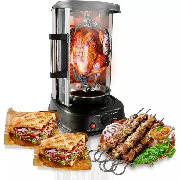 NutriChef Countertop Vertical Rotating Oven - Rotisserie Shawarma Machine, Kebob Machine, Stain & Heat Resistant Door & Energy