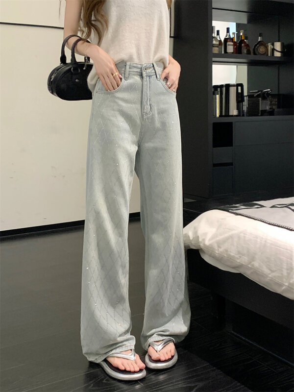 Pantalones vaqueros holgados a cuadros para mujer, Vaqueros Vintage Y2k de estética Harajuku, ropa de estilo japonés 2000, 2024
