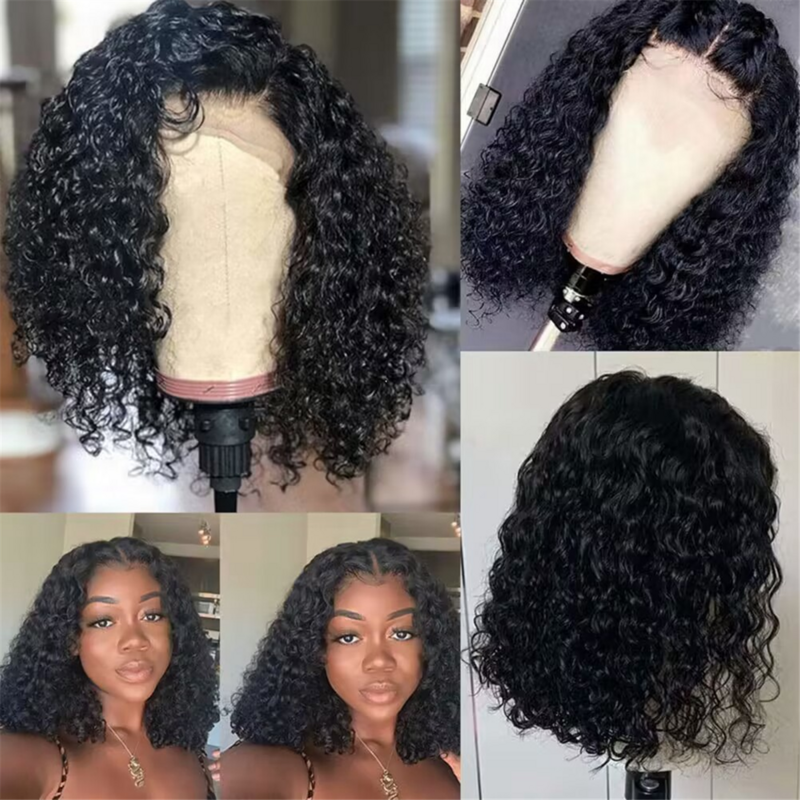 Peruca dianteira do laço HD para mulheres, cabelo afro encaracolado curto, laço invisível, sem cola