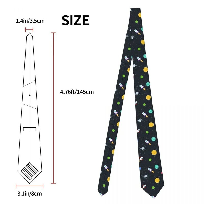 Mens Tie Classic Skinny Space Planets Spaceship Neckties Narrow Collar Slim Casual Tie Gift