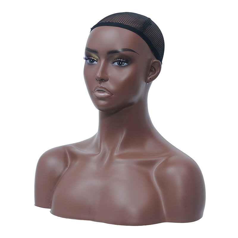 African American Female Half Body Mannequin Head Model Bust with Shoulder for Wigs, Hats, and Scarves Display