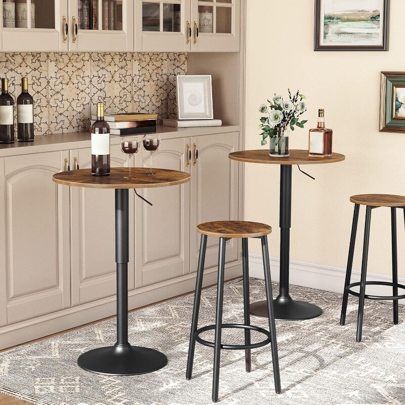 HOOBRO Bar Table, Height-Adjustable Round Pub Table 27-35.4 Inches, Cocktail Table with Sturdy Base, Modern Style, Easy