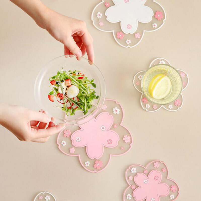 1PC Kawaii Coasters Japanese Style Sakura Coffee Cup Coaster Sakura Insulated Table Mat Tea Milk Cup Home Decoration Drinkware
