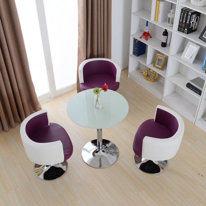 Salão redondo branco mesa de café, sotaque do chá, bar do pátio, mesa de vidro pequena, mobiliário moderno