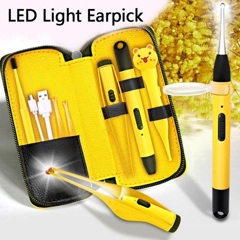 Earpick Luz LED para Ouvido e Nariz, Pinça, Earpick, Removedor de Cera, Ear Cleaner, Colher, Picker, 4PCs por Conjunto
