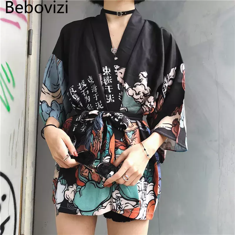 2021 japanischen Frau Kimono Strickjacke Cosplay Hemd Bluse für Frauen Vintage Japanische Yukata Weibliche Sommer Strand Robe Kleidung
