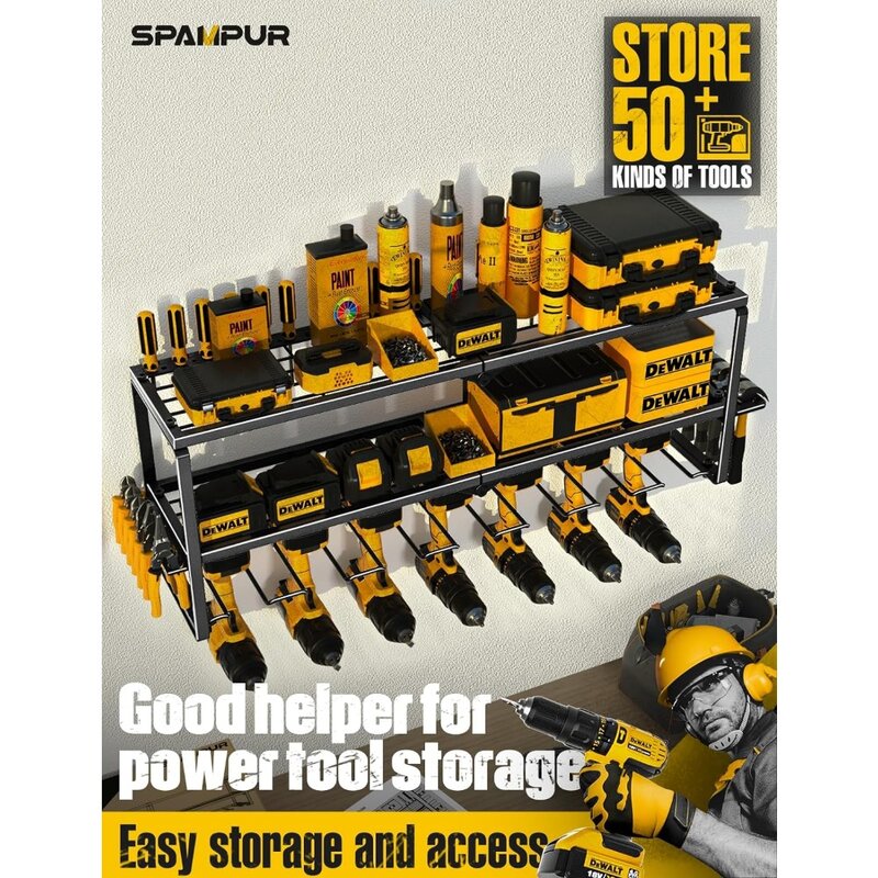 Power Tool Organizer for Tool Storage, Drill Holder, Montagem na parede com estação de carregamento, Storage Rack for Garage