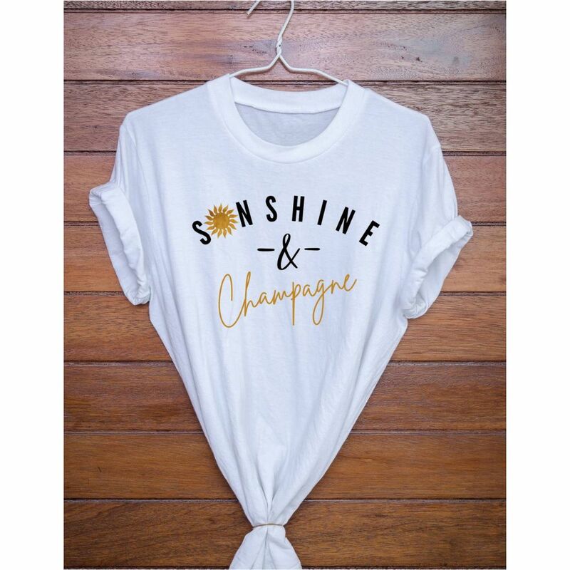 Camiseta Sunshine & Champagne, camisa de Mimosa Day Dinking, Sunshine motivacional, amante del champán, camisetas lindas con purpurina dorada
