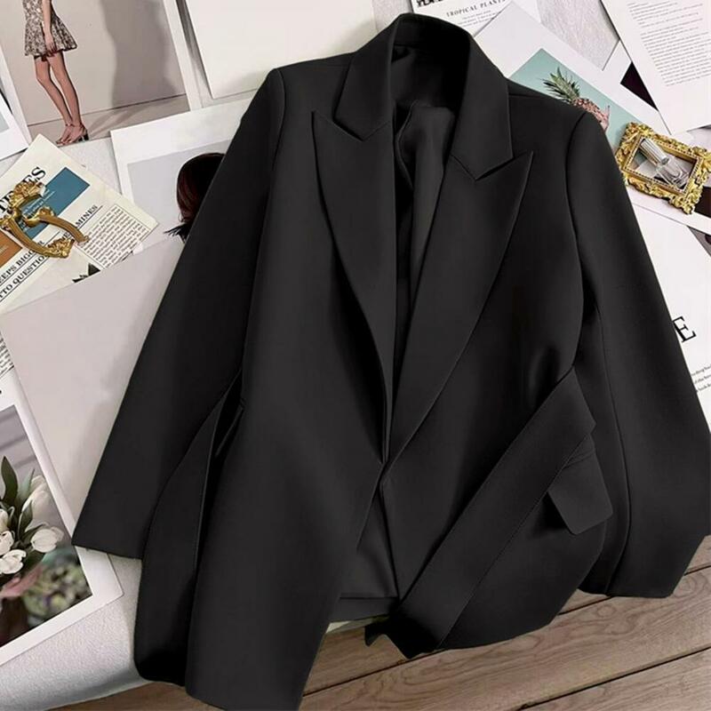 Casaco feminino slim fit de manga comprida, casaco de escritório, estilo formal de negócios, cintura cintada, casaco de escritório para o trajeto diário