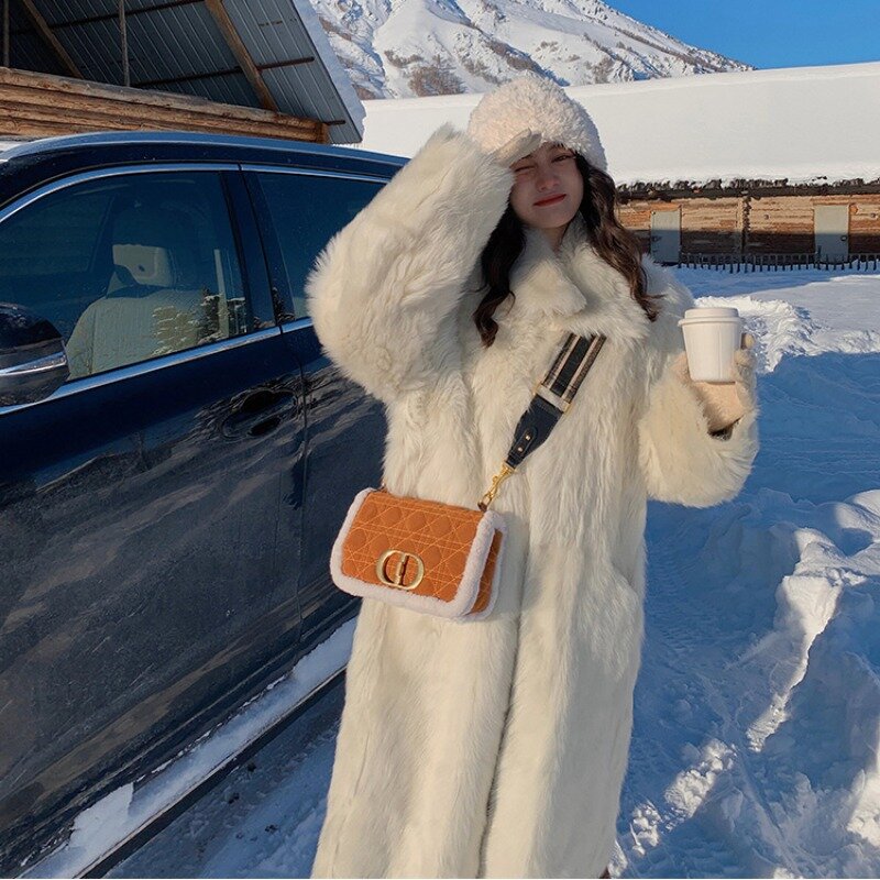 Женское пальто из искусственного лисьего меха, Длинная утепленная парка, элегантная однотонная верхняя одежда, осень-зима 2023