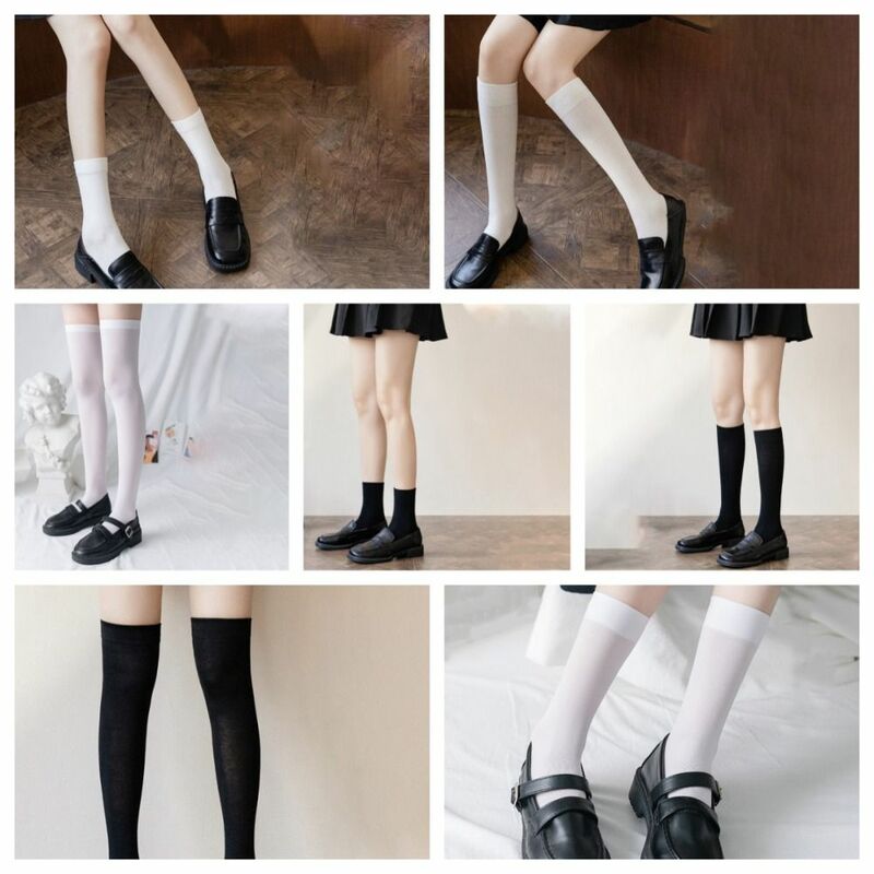 White Harajuku Women Stockings Mid-calf Sweat-absorbent Jk Lolita Girls Stocks Solid Color Cotton Party