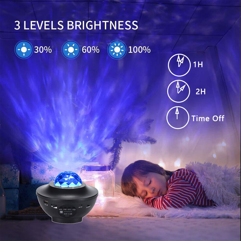 Lámpara de proyector de cielo estrellado con ondas oceánicas para niños, proyector LED colorido de galaxia y Estrella, luz nocturna, decoración de habitación, luna