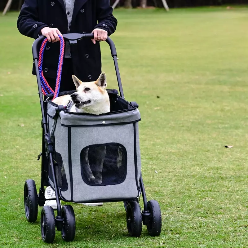 Medium and Large Dog Pet Trolley Portable and Foldable Four-wheel Dog Cart Ventilated and Breathable Dog Carriage Pet Cart