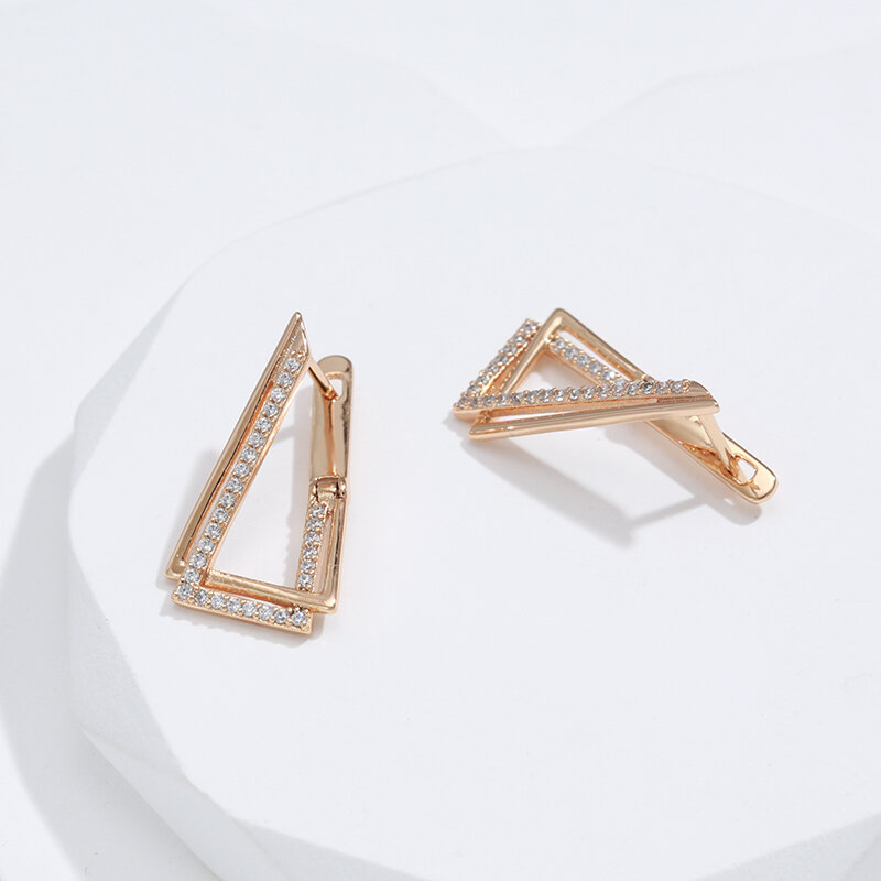 SYOUJYO Triangle Geometry 585 Rose Gold Color Earrings For Women Trendy Natural Zircon Fine Jewelry One Touch English Earrings