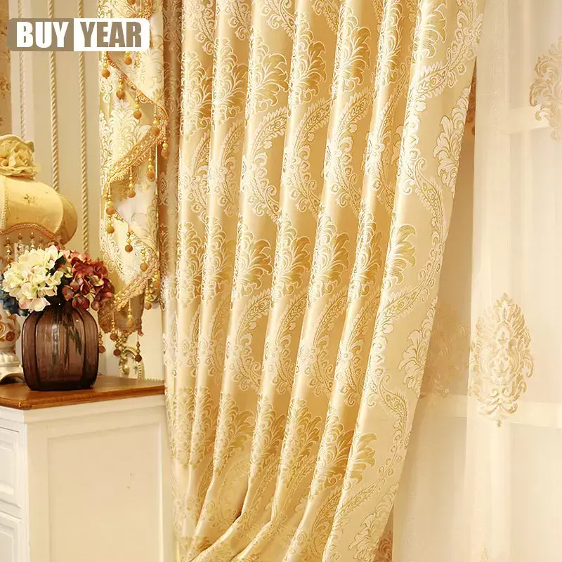 European Gold Luxury Curtains for Living Room Curtains for Bedroom Windows Encrypted Wire Jacquard Home Decor Blackout Custom