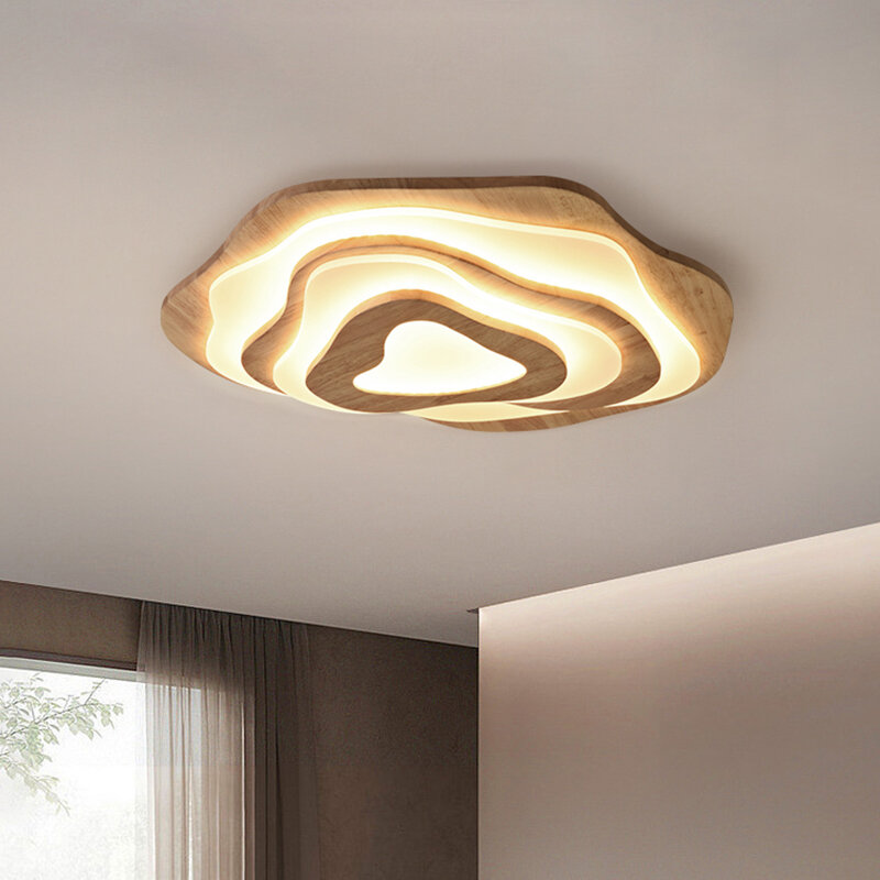 Modern Nordic Wood LED Teto Lâmpada, Lustre de controle remoto, Luz de teto para sala de estar, Quarto, Jantar, Cozinha