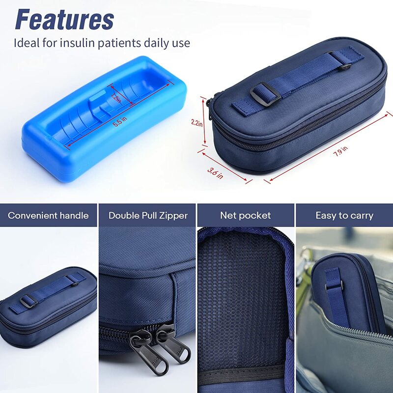 1Pcs Insulin Cooler Case Mini Medicine Insulated Pack Insulin Vial Freezer Bag with Protective Ice Brick for Traveling Outdoor