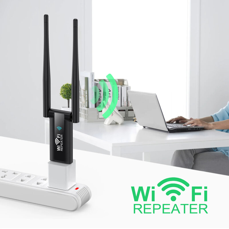 USB 2.4G 300Mbps ตัวขยายสัญญาณ WiFi ไร้สาย, ตัวขยายสัญญาณ Wi-Fi บูสเตอร์ขยายสัญญาณที่บ้านระยะไกลสำหรับพีซี