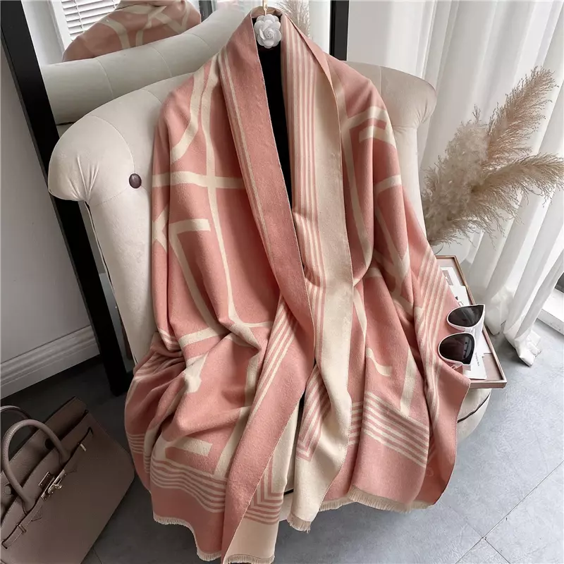 Lenço de caxemira feminino de luxo, cobertor quente de inverno, xale grosso, bandana, pashmina poncho feminino, moda 2022
