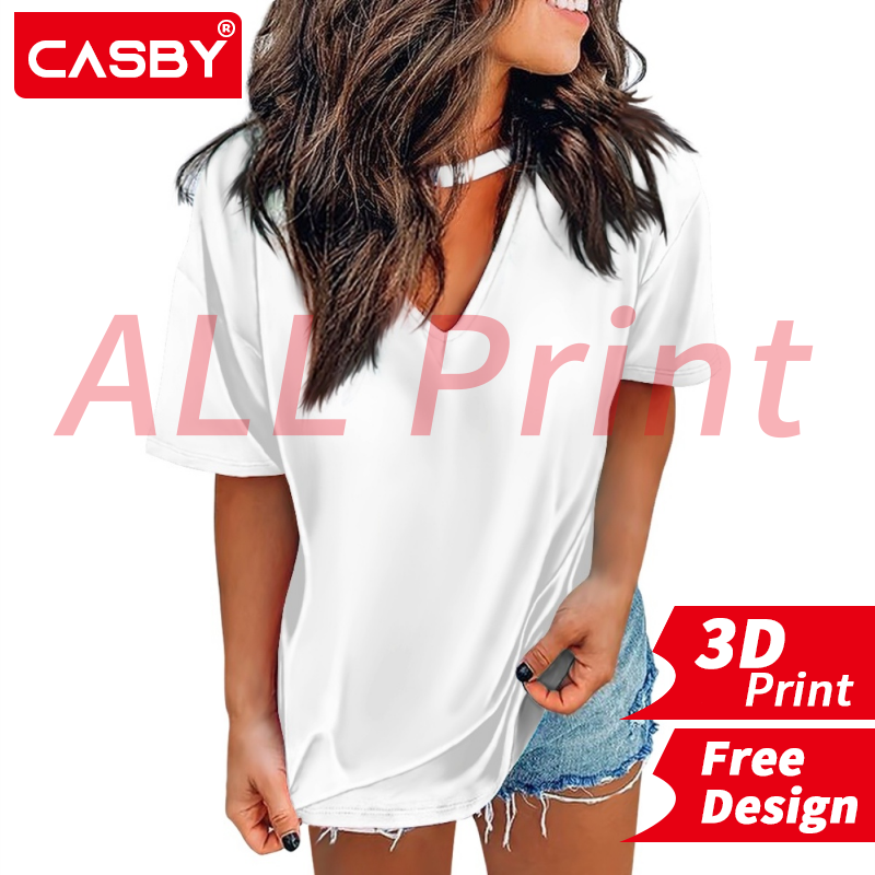 Korte Mouw Tees Vrouw Zomer Kleding Tops Solid Loose Casual T-shirt 3D Print Custom Logo Alle Print Design Diy Gratis ontwerp