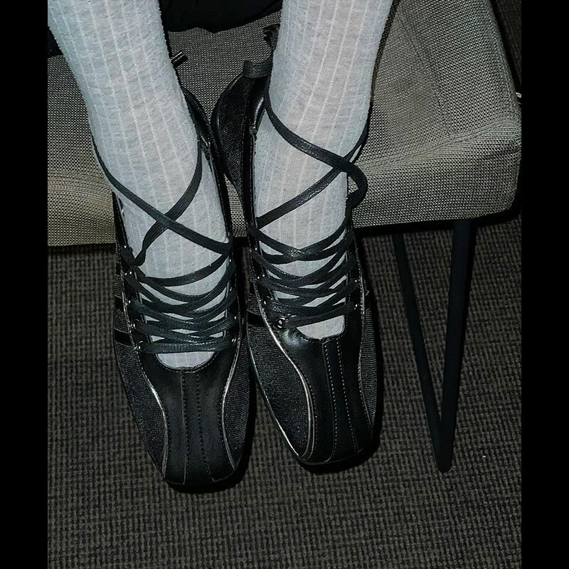 Балетки женские с мягкой подошвой, функциональные удобные мягкие кроссовки, плоская подошва, с перекрестными ремешками, черные, осень