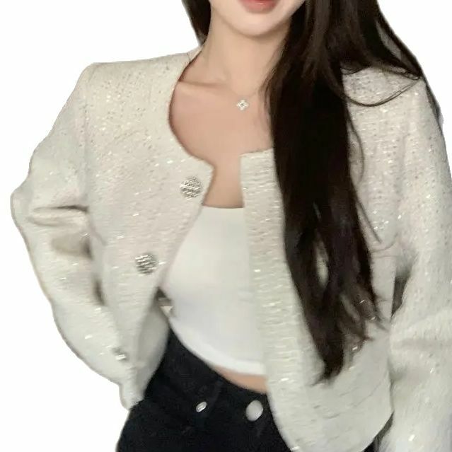 Корейская осенне-зимняя Милая блестящая куртка, Женская шикарная Высококачественная верхняя одежда, костюм Casacos