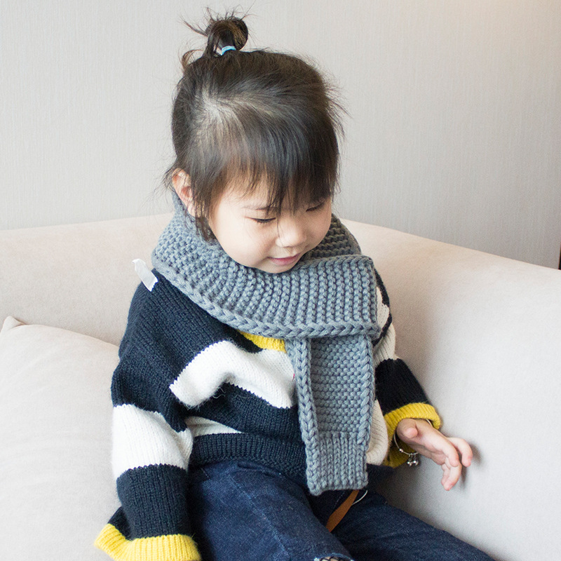 Bufanda de punto de lana para niños y niñas, bufandas cálidas y sólidas para el cuello, Bufanda suave para el invierno