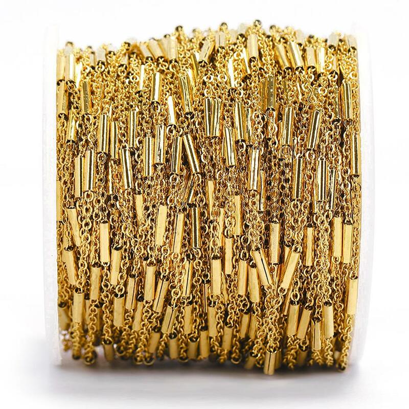 Nenhum fade 2 metros de aço inoxidável correntes banhado a ouro tubo contas bola lábios cabo curb chain para fazer jóias diy acessórios