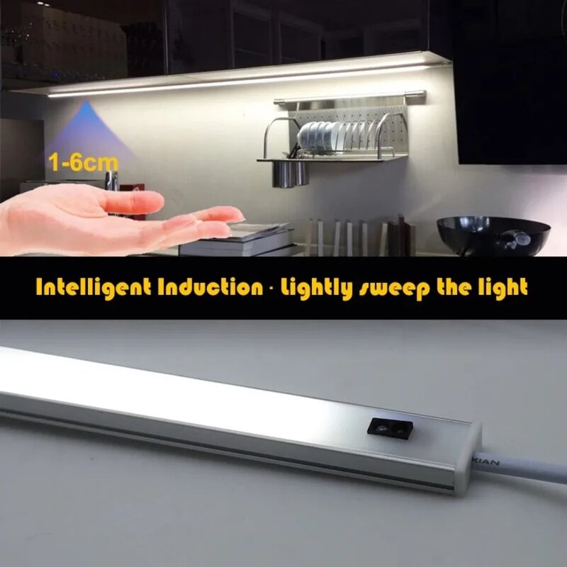 Lampu kabinet LED, lampu malam Sensor sapu tangan gerak PIR, lampu dapur 30/40/50CM, lampu malam samping tempat tidur