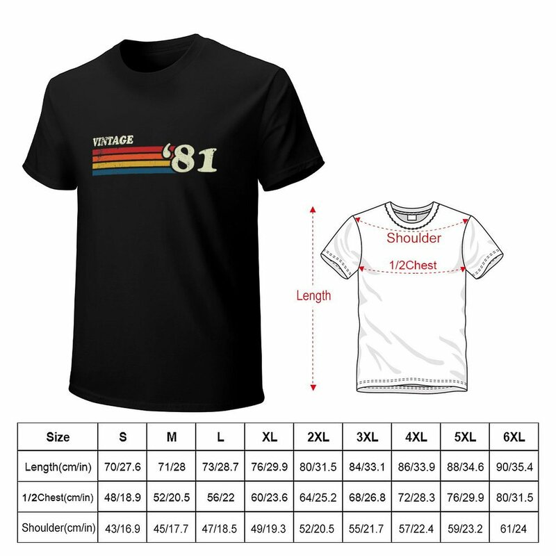 Vintage '81 Retro Strepen T-Shirt Zwarten Effen Heren Grappige T-Shirts