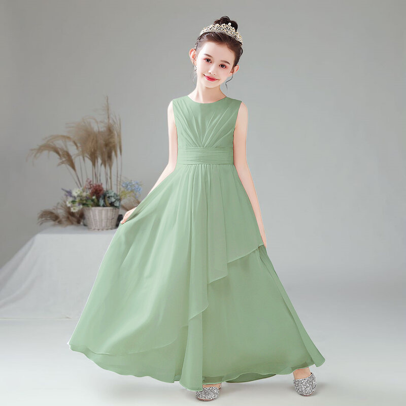 Dideyttawl-보라색 쉬폰 꽃의 소녀 드레스, 웨딩 파티용 주름 민소매 작은 신부 가운, 주니어 들러리