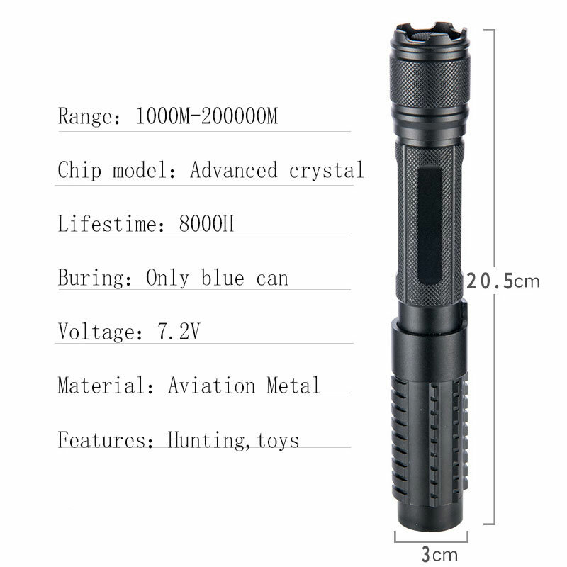 높은 품질 포인터 펜 사냥 손전등 450nm 푸른 빛 조정 가능한 빔 레코딩 일치 충전기와 5 모드