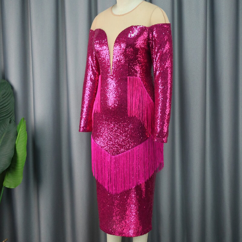 보니 포레스트 여성용 이브닝 파티 드레스, 세련된 메쉬 패치워크, 프린지 생일 드레스, 유명인 의상, 칵테일 드레스