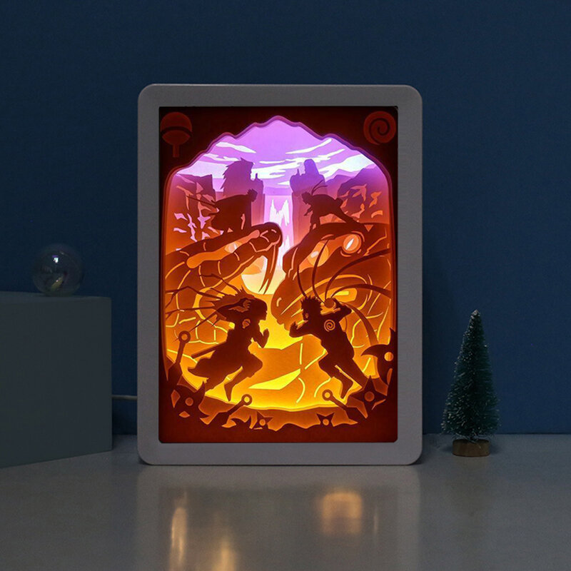 3D สำหรับเด็ก Narutos กระดาษตัดกล่องอะนิเมะกล่องเงากรอบรูป Led โคมไฟตกแต่งห้อง Diy ของขวัญหัตถกรรม