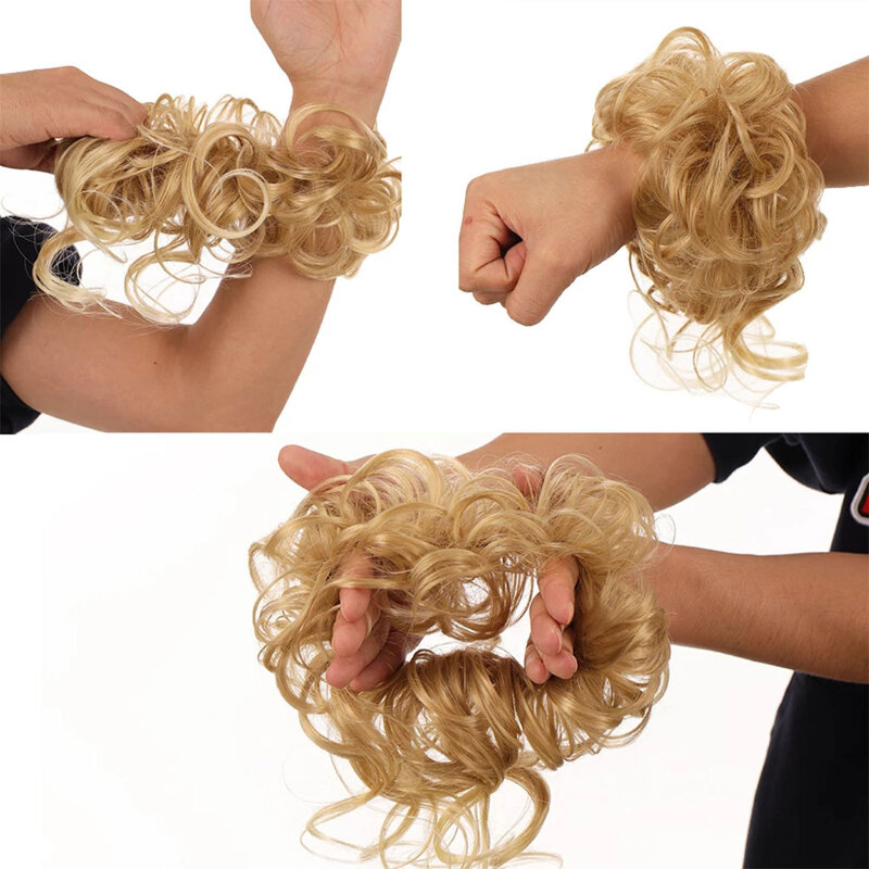 Ekstensi sintetis yang berantakan untuk pemakaian sehari-hari, ekstensi rambut palsu keriting bergelombang Updo dengan bando elastis untuk wanita