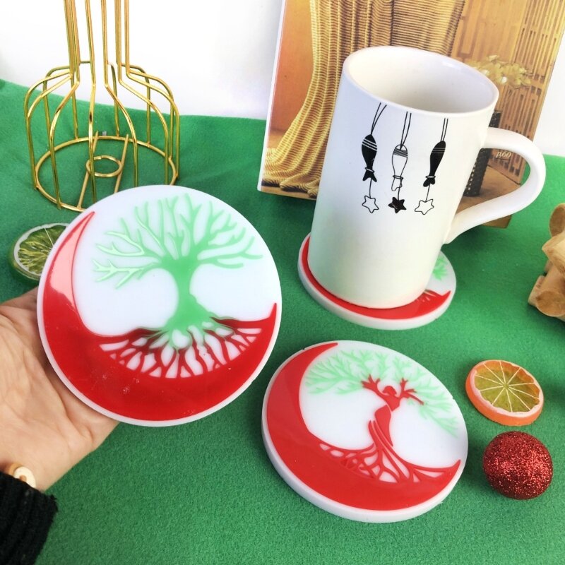 Easy to Use Silicone Mould Case Mold DIY Cup Mat Casting Mould Round Life Tree Molds for DIY Lover F19D