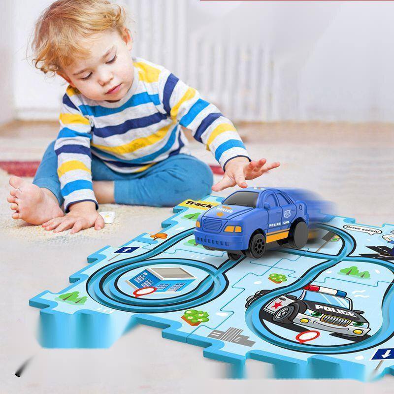 DIYChildren-juguetes de construcción de coche de riel divertido, rompecabezas educativo, tablero de juego, letreros de carretera, juguete Montessori, regalo nuevo