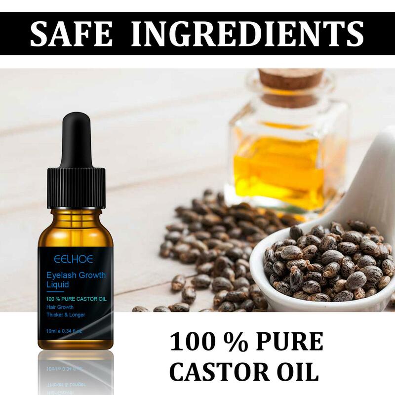 Castor Oil Cílios Crescimento Soro, Eyelash Enhancer, Alongamento, Fuller, Thicker Lashes Tratamento, Sobrancelha Crescimento, Nutrir, 10ml