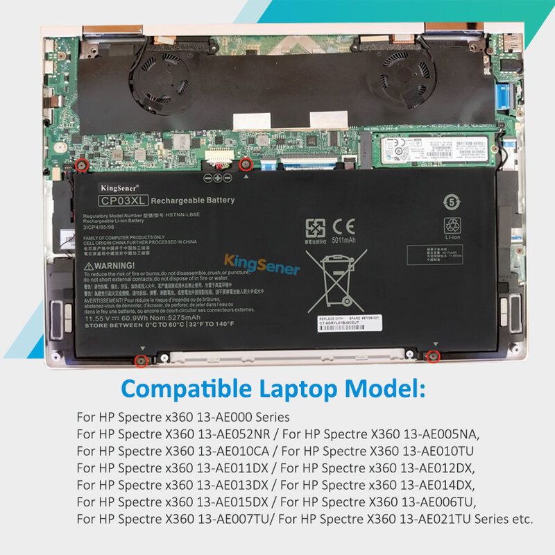 Аккумулятор KingSener 60.9WH CP03XL для HP Spectre x360 13-ae049ng 13-ae040ng 13-ae011ur 13-ae052nr 929066-421 929072-855 HSTNN-LB8E
