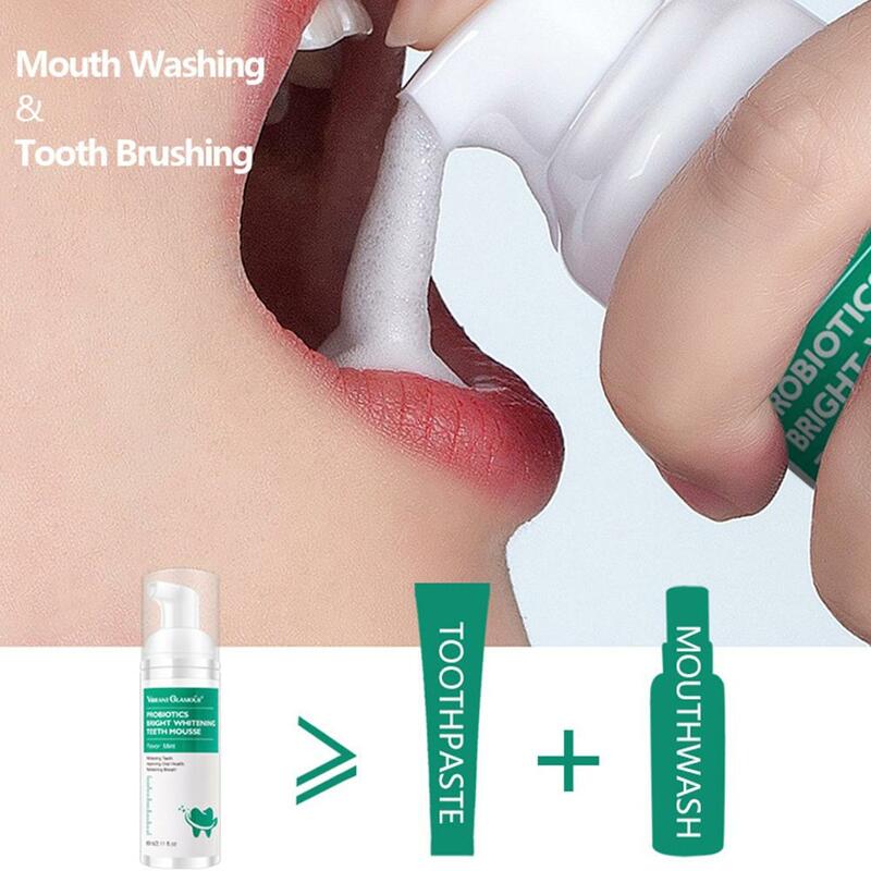 Mousse de limpieza blanqueadora de dientes, pasta de dientes para eliminar manchas, cuidado espumoso, higiene bucal, blanqueador de cavidad, L8Q3, 60ml