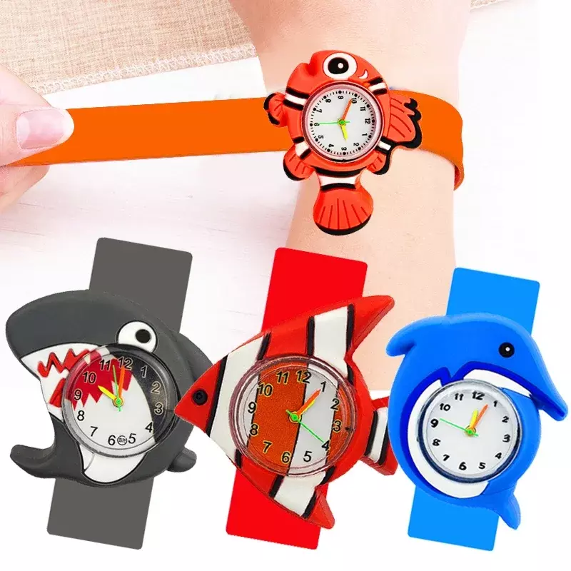 Reloj de cuarzo para niños, cronógrafo de animales, tiburón, unicornio, con correa de silicona, regalo de Navidad, 200
