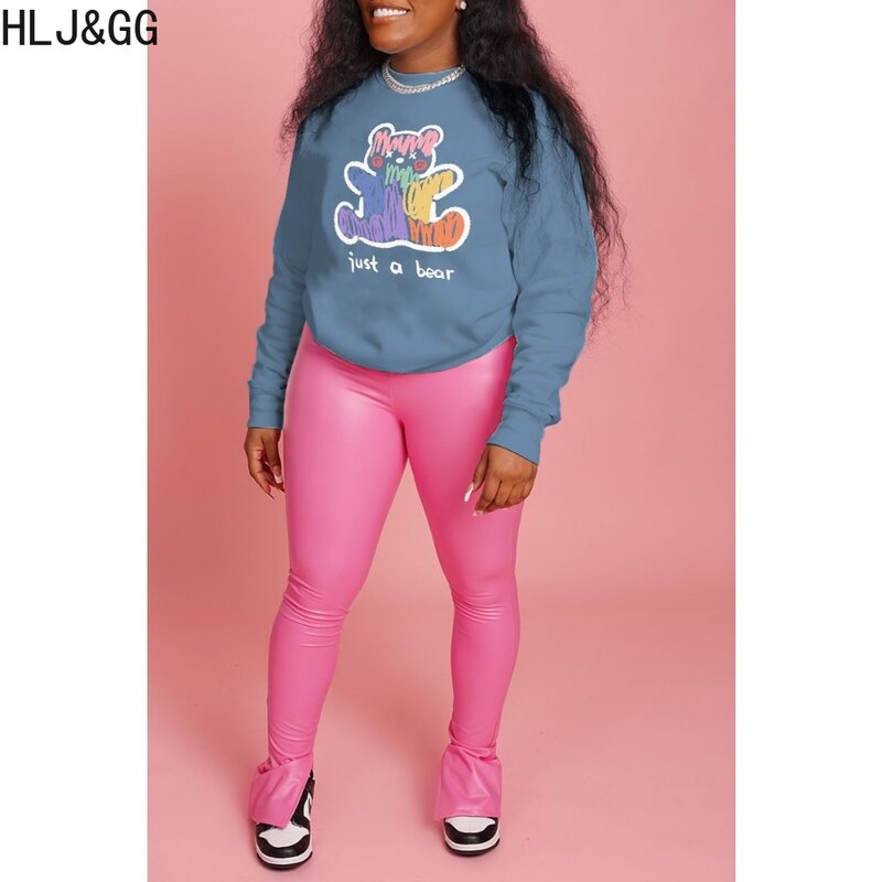 HLJ & GG-pulôver casual feminino com impressão de letras, gola redonda, tops de manga comprida, roupas femininas soltas de combinação esportiva, outono