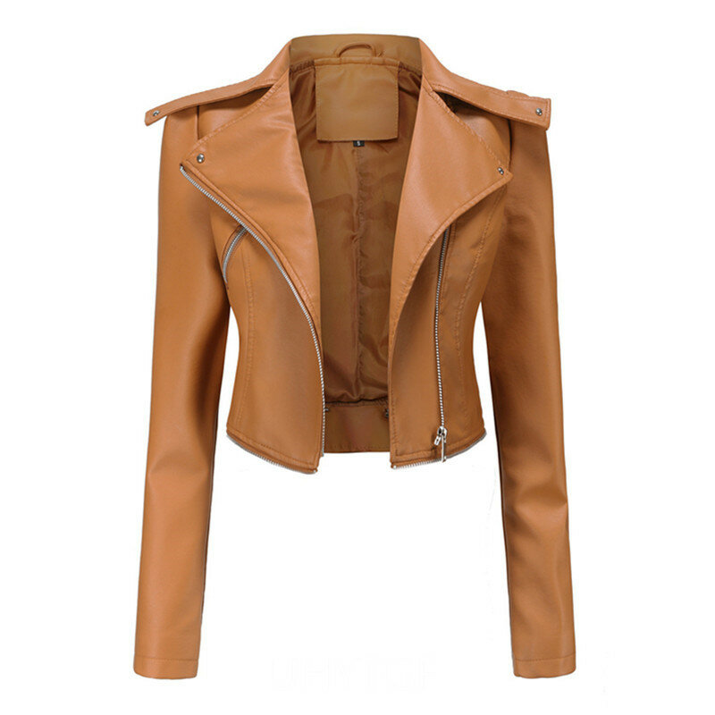UHYTGF wiosenna jesienna skórzana kurtka damska modna na rąbek jest zdejmowana z wysokiej jakości PU płaszcz skórzany damska duża rozmiar odzieży wierzchniej 2755