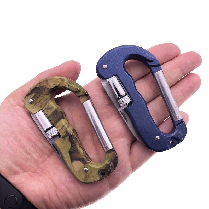 5 IN 1 Outdoor Edc Multi Tool Tactical Camo Camping Climbing Carabiner Parachuting Hook Knife Led Light Mountaineering Buckle