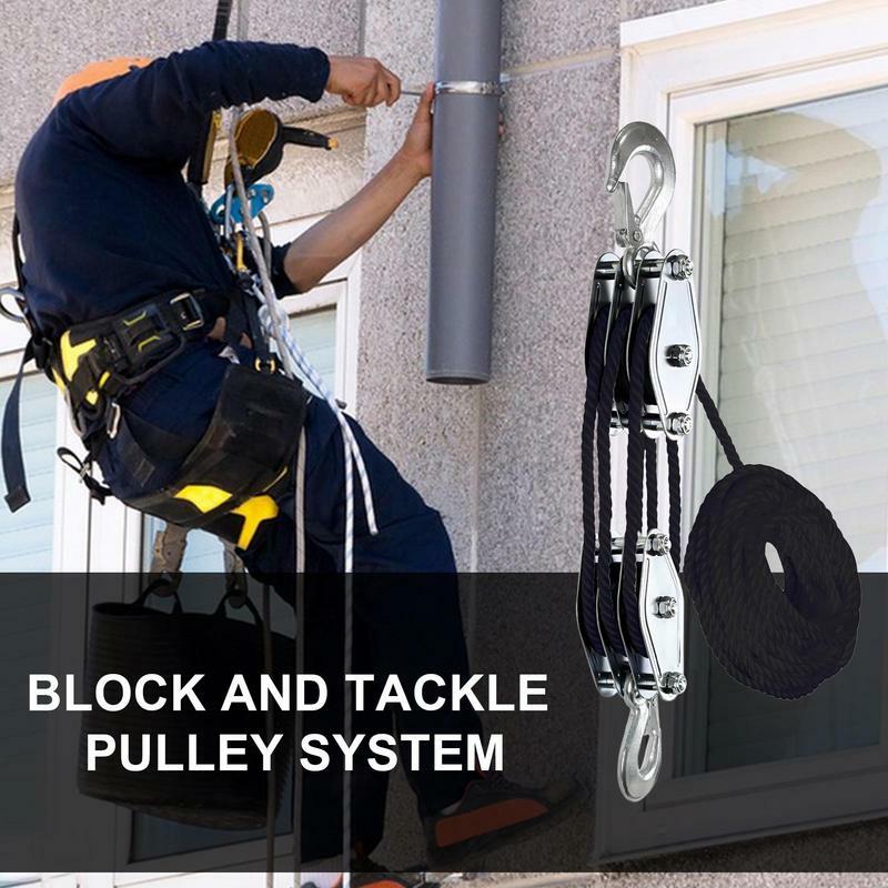 Block And Tackle Pulley Hoist Block And Tackle 2200 Lbs Breaking Strength 50ft Ratchet Puller Hoists For Hunting Garage